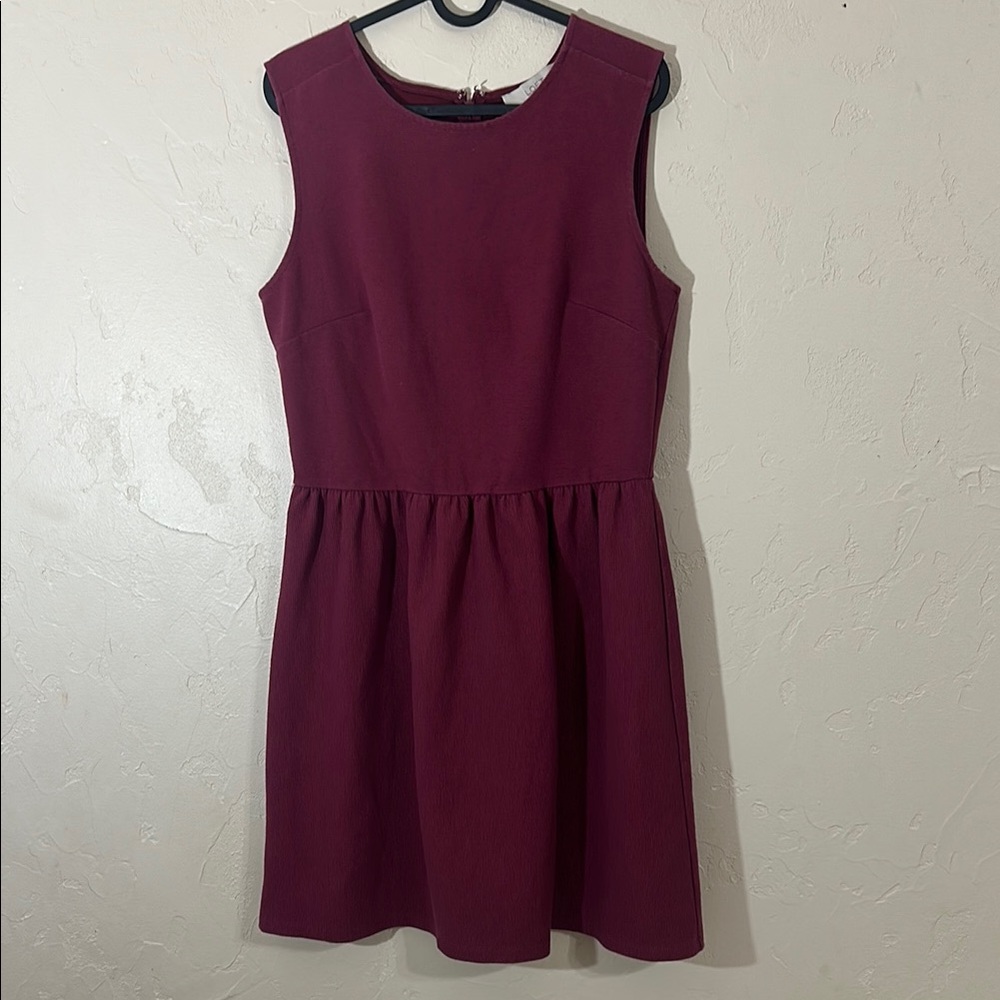 LOFT Burgundy Ribbed Textured Sleeveless‎ Fit Flare Dress Size 8